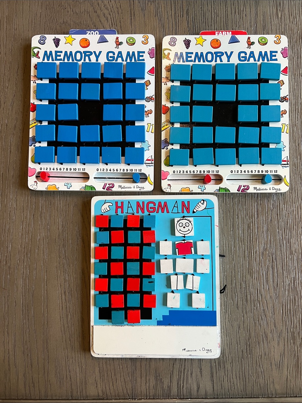 LOT of 3 Melissa & Doug Blue Memory Game and Hangman Magnetic Set